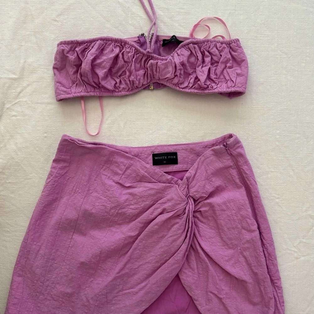 Purple White fox Skirt Set